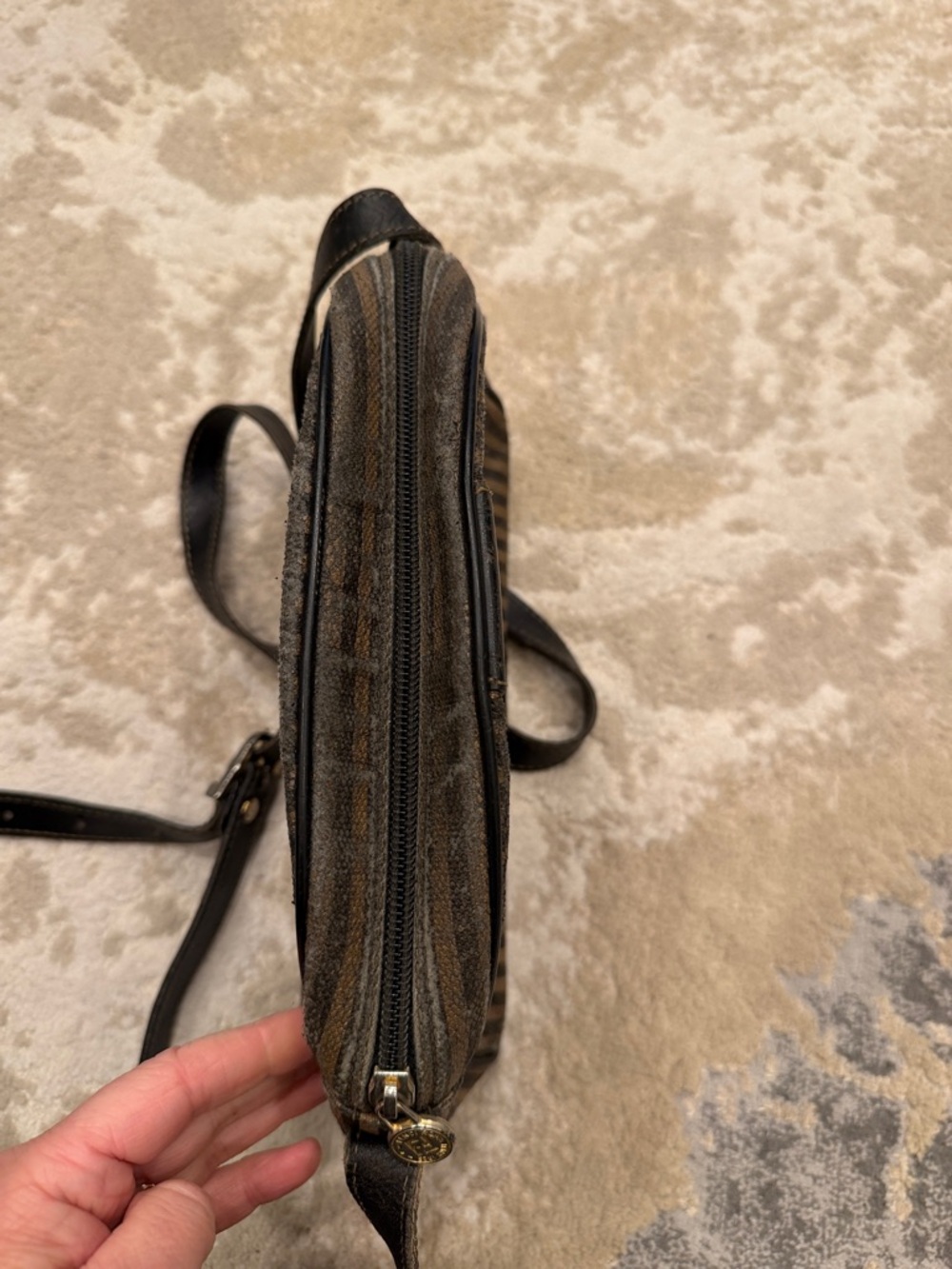 Vintage Fendi Brown and Black Striped Messenger Crossbody - Picture 11 of 14